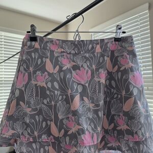 Lady Hagen Gray Skirt with Pink and Peach Floral Print